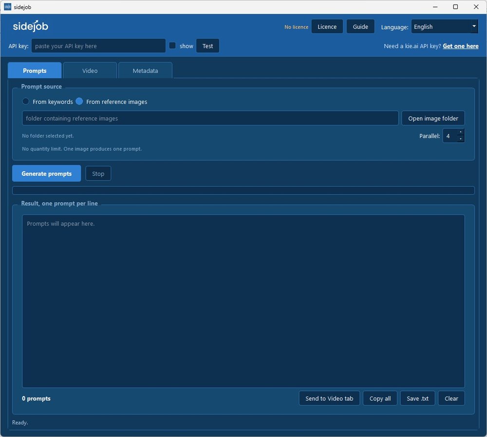 Tab Prompt sidejob dengan pilihan sumber dari kata kunci atau folder gambar referensi